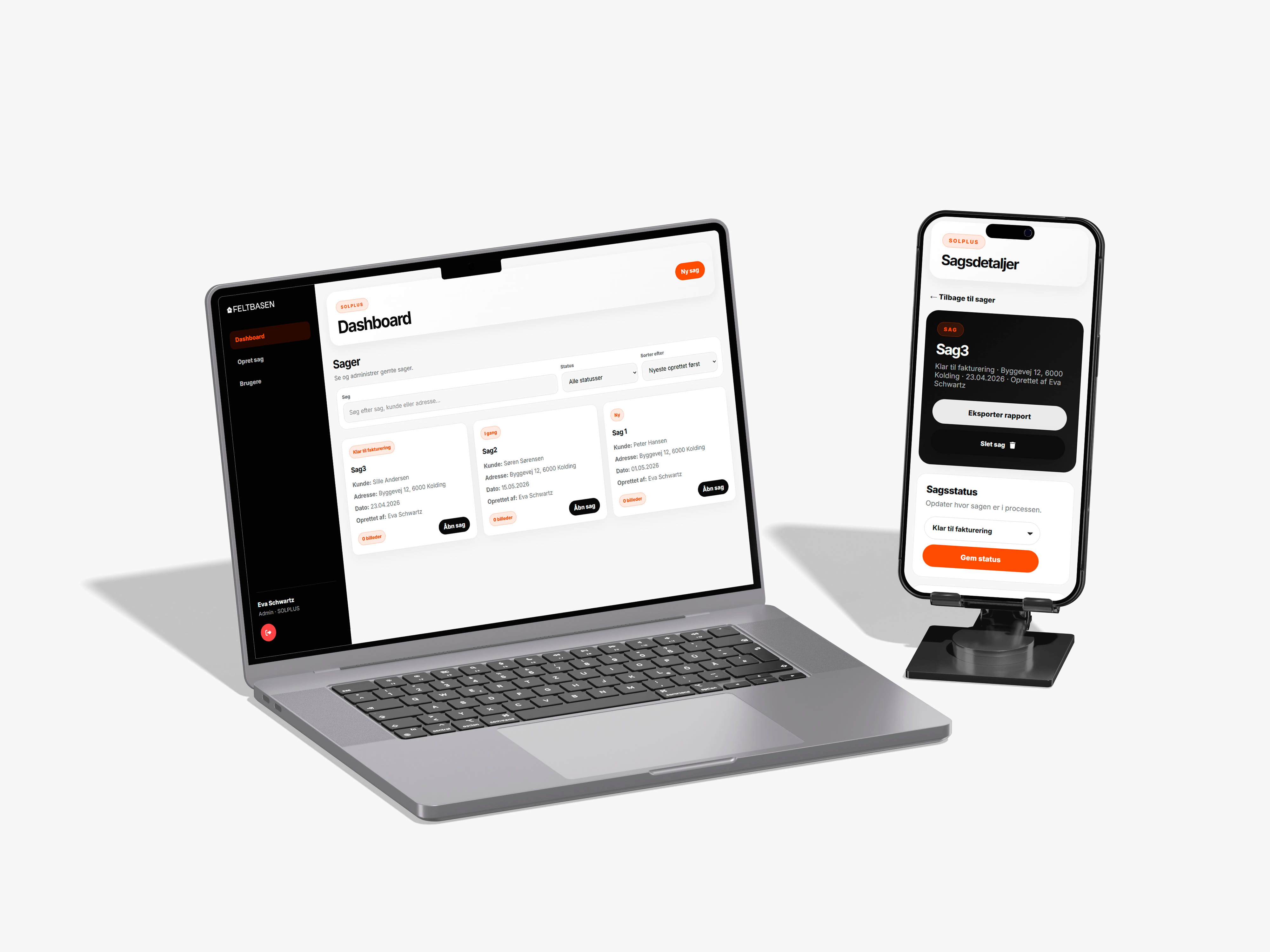 Feltbasen vist på laptop og mobil